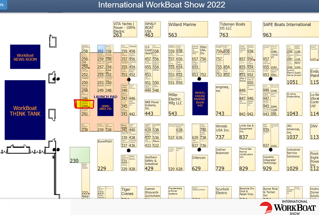 LionRock Maritime booth location area at international workboat show 2022